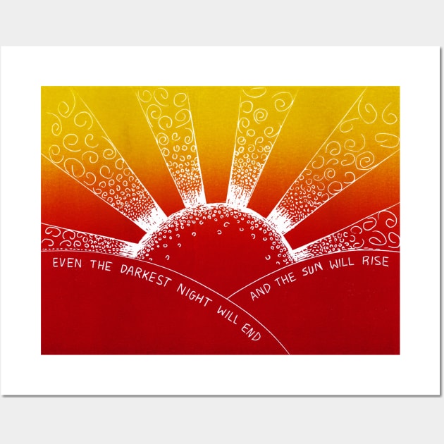 Positive Quote Sunrise Red and Orange Lino Print Wall Art by Maddybennettart